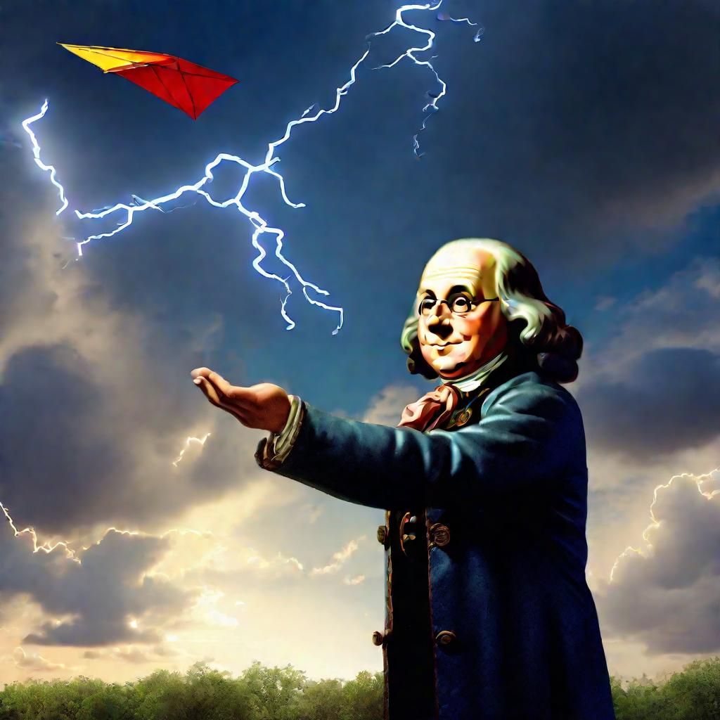 (Benjamin Franklin As A Toddler Flying Kite During Lightning...