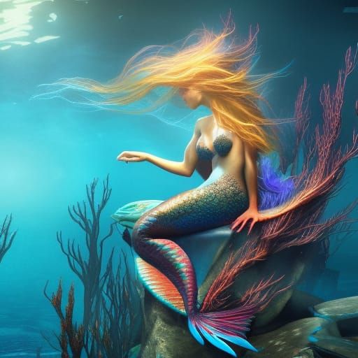 underwater mermaid in the deep blue