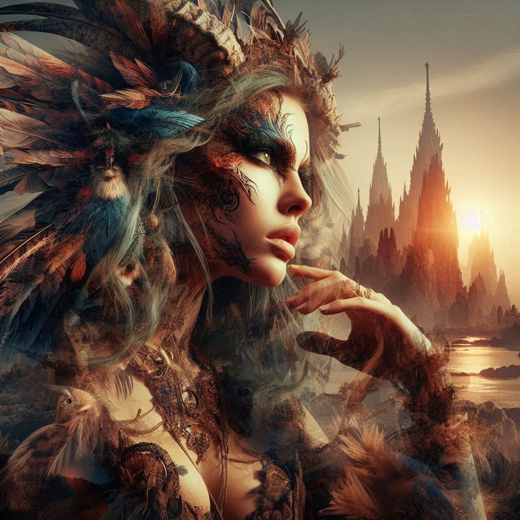 double exposure beautiful fantasy portrait landscape..