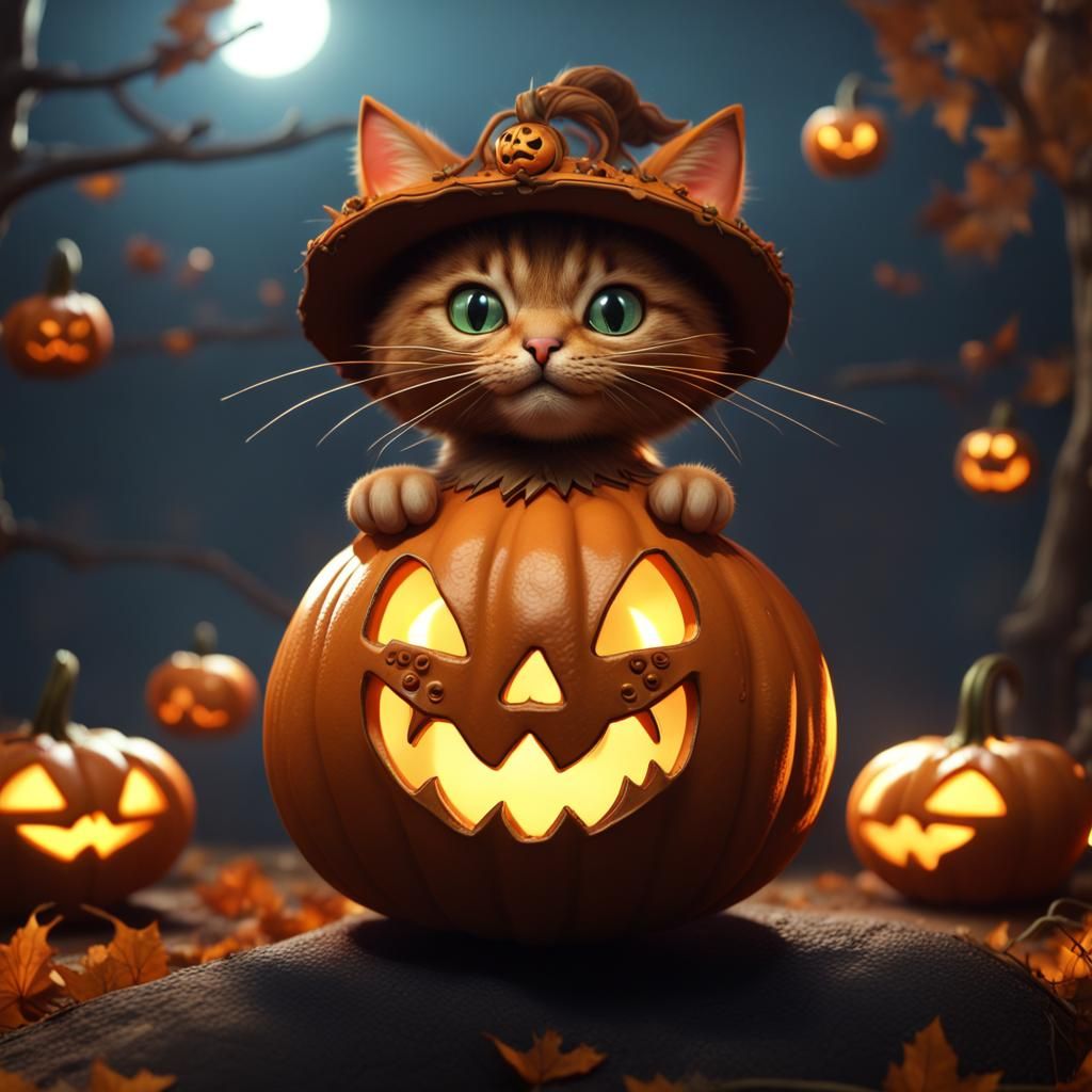 a cute cat in a pumpkin - AI Generated Artwork - NightCafe Creator