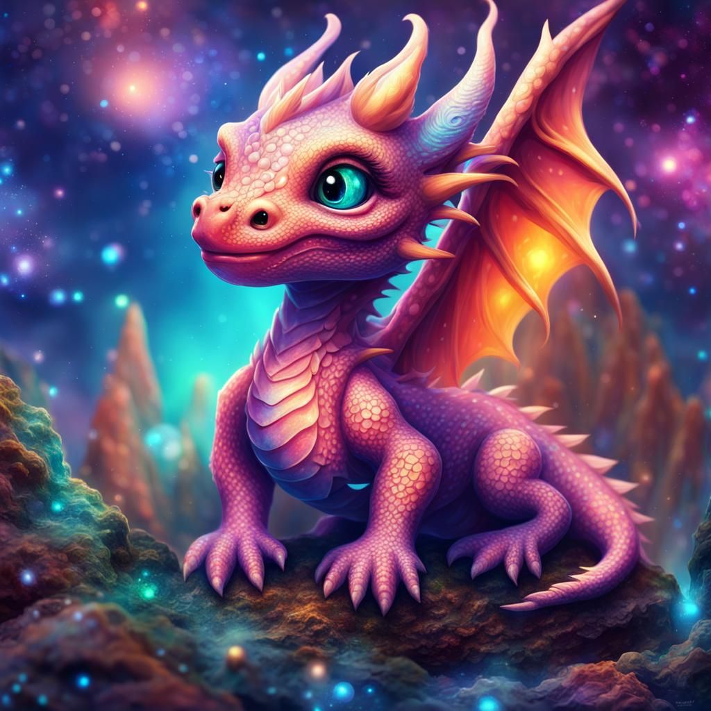 A cute baby dragon with a universal backround