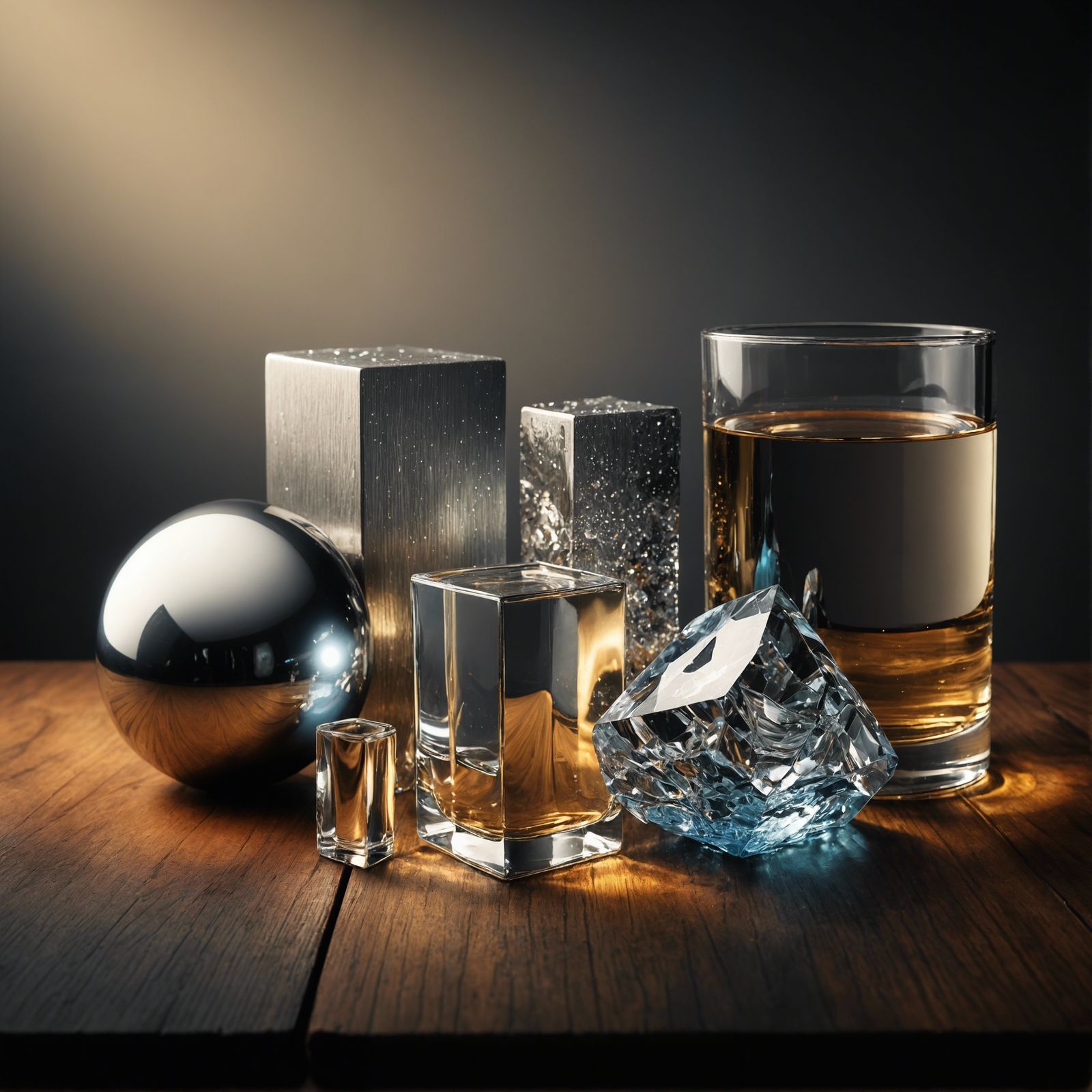 A still life with titanium platinum cesium and water