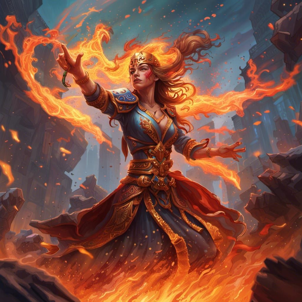 A fire priestess summons an elemental in the middle of battle - AI ...