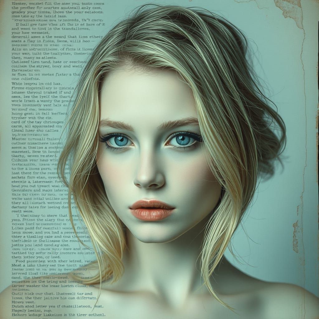 Impressionistic Portrait of a Blonde Woman with Vintage Styl...