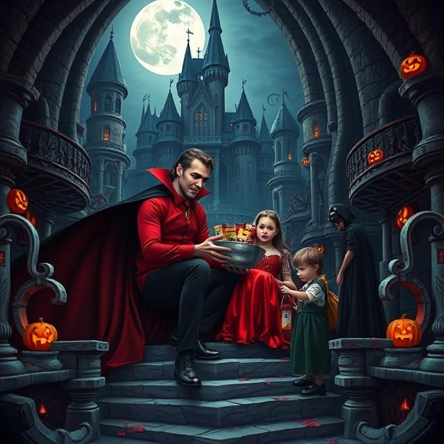 TWISTED TRICK-OR-TREAT. -  A male vampire wearing black pant...