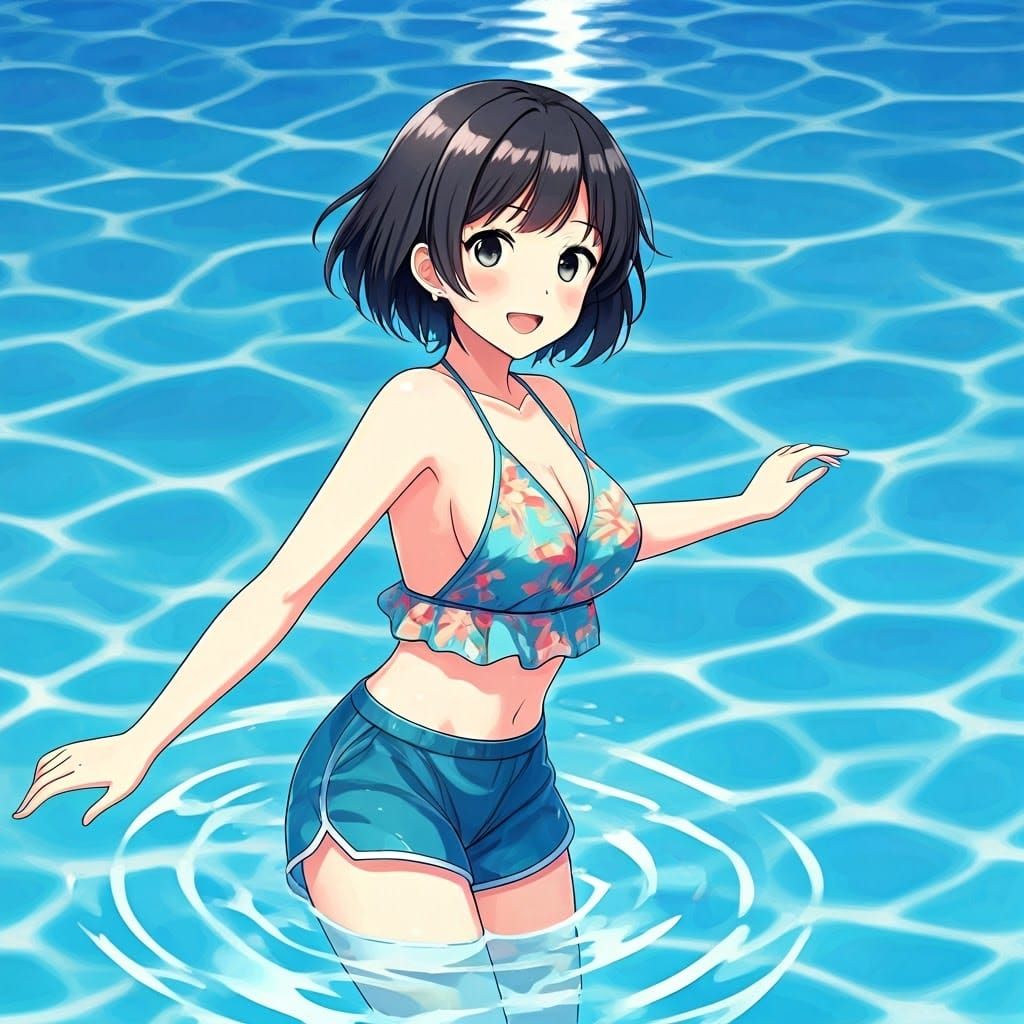 Splashing Joy in Vibrant Anime Style