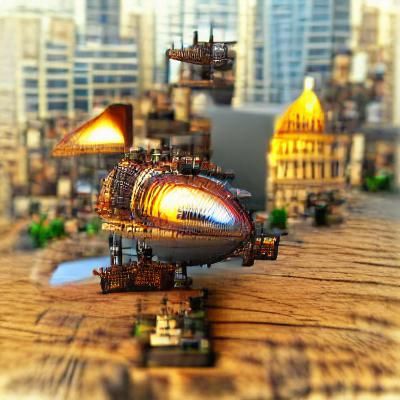iridescent volumetric lighting sunshine rays steampunk citys...