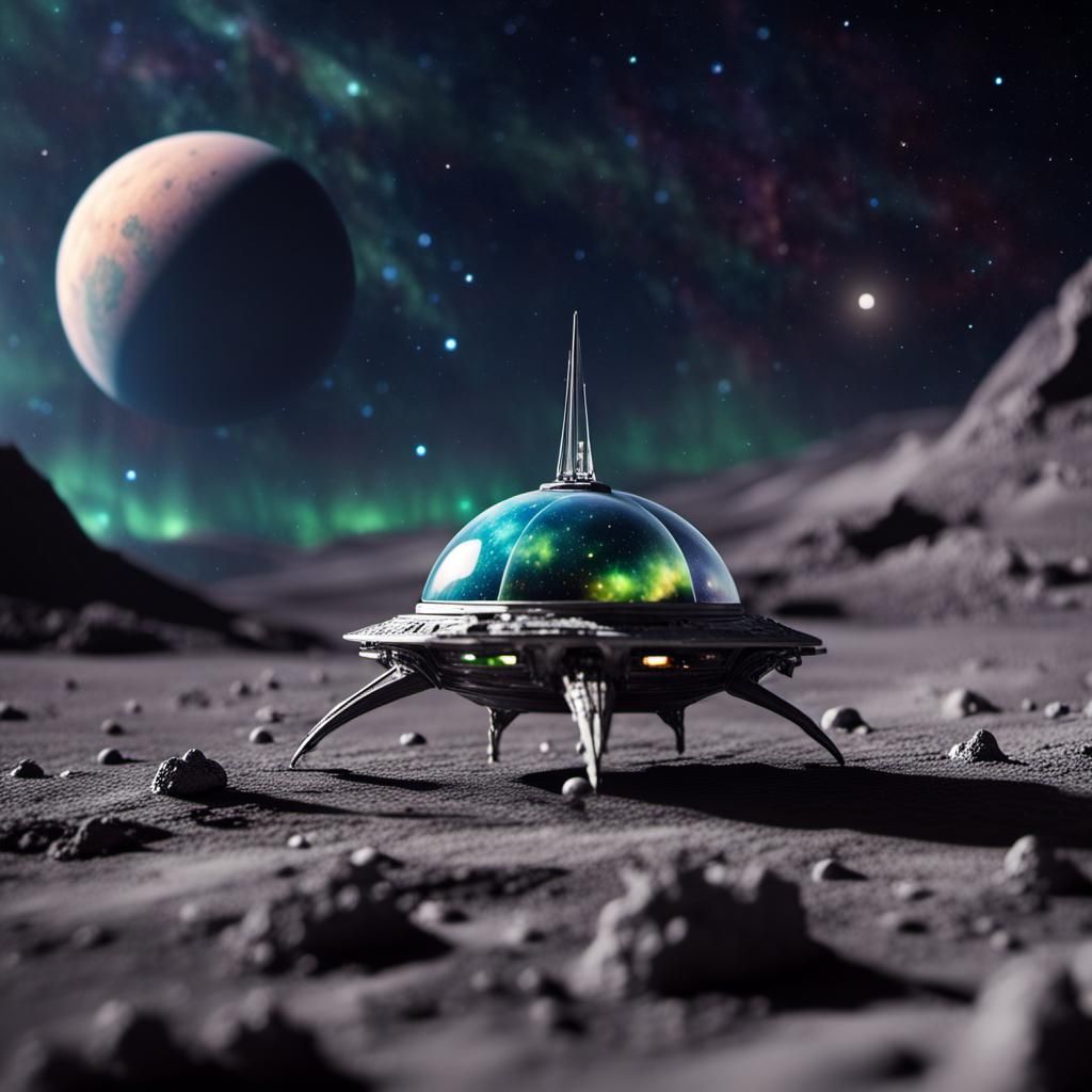 Photograph, Macro, miniature alien spaceship with alien in i...