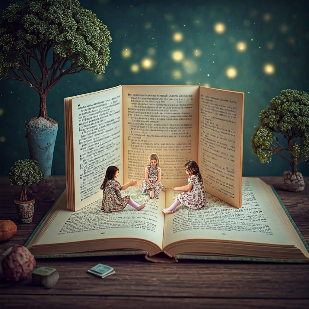 Whimsical Wonderland of Tiny Girls in a Giant Storybook