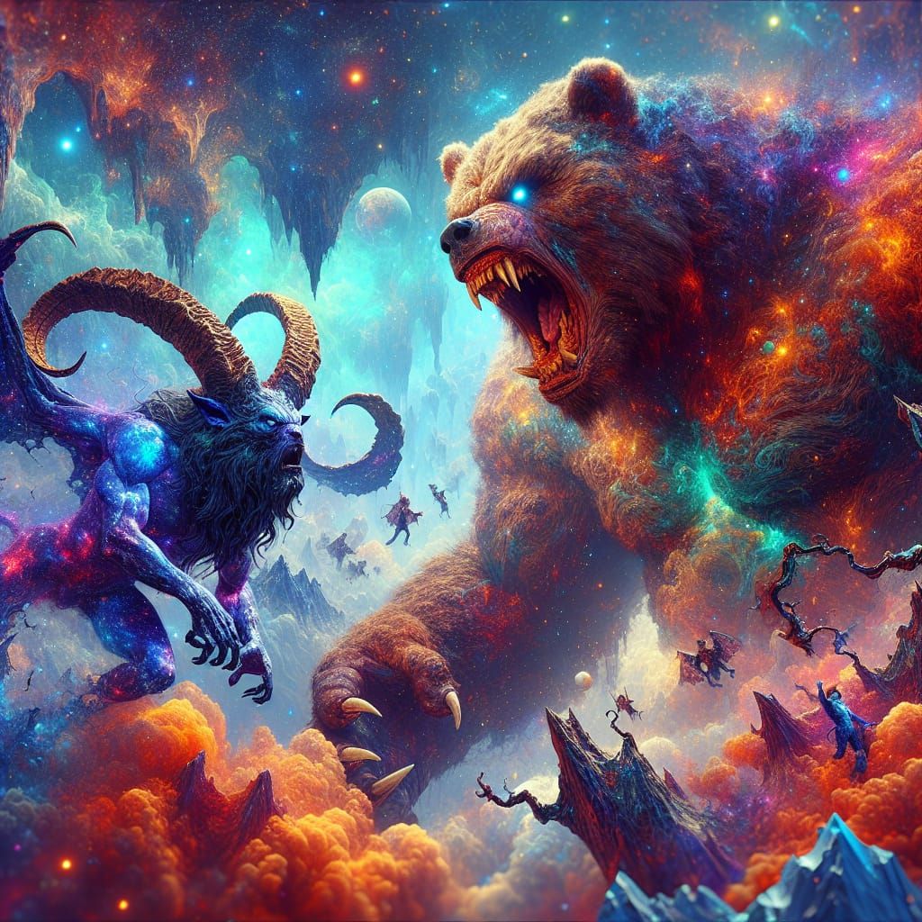 Cosmic Werebear destroys demons