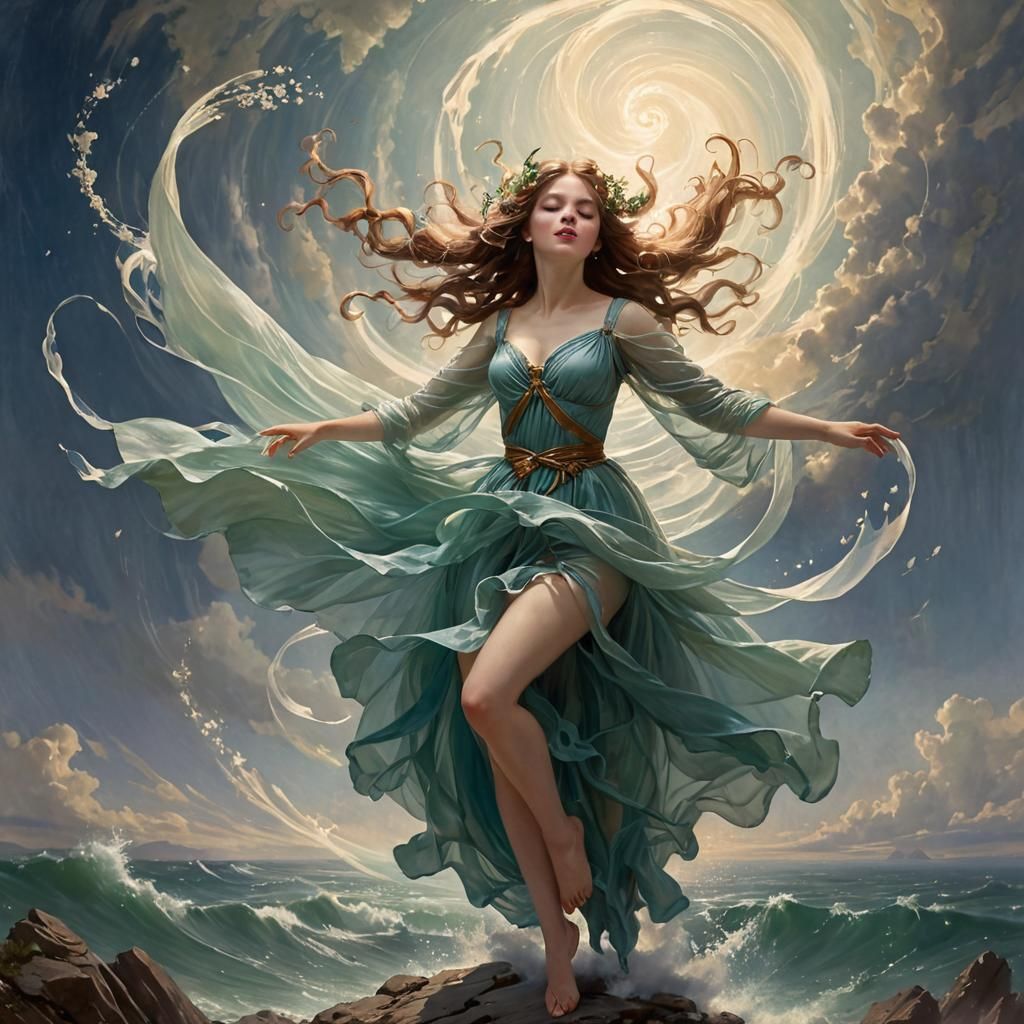 ethereal fairy surrounded by swirling winds,  by Elvgren  by @odd-duck