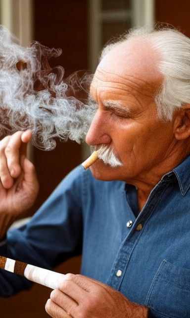Old man smoking a tobacco cigarette infront of a western hom...