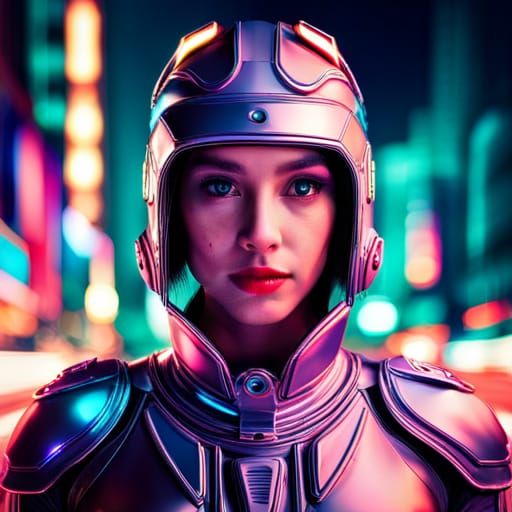 Portrait of a cyborg girl wearing futuristic face armor in a...