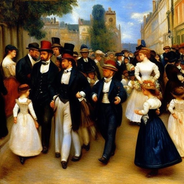 Street scene of Victorian people by the artist Renoir - AI Generated ...