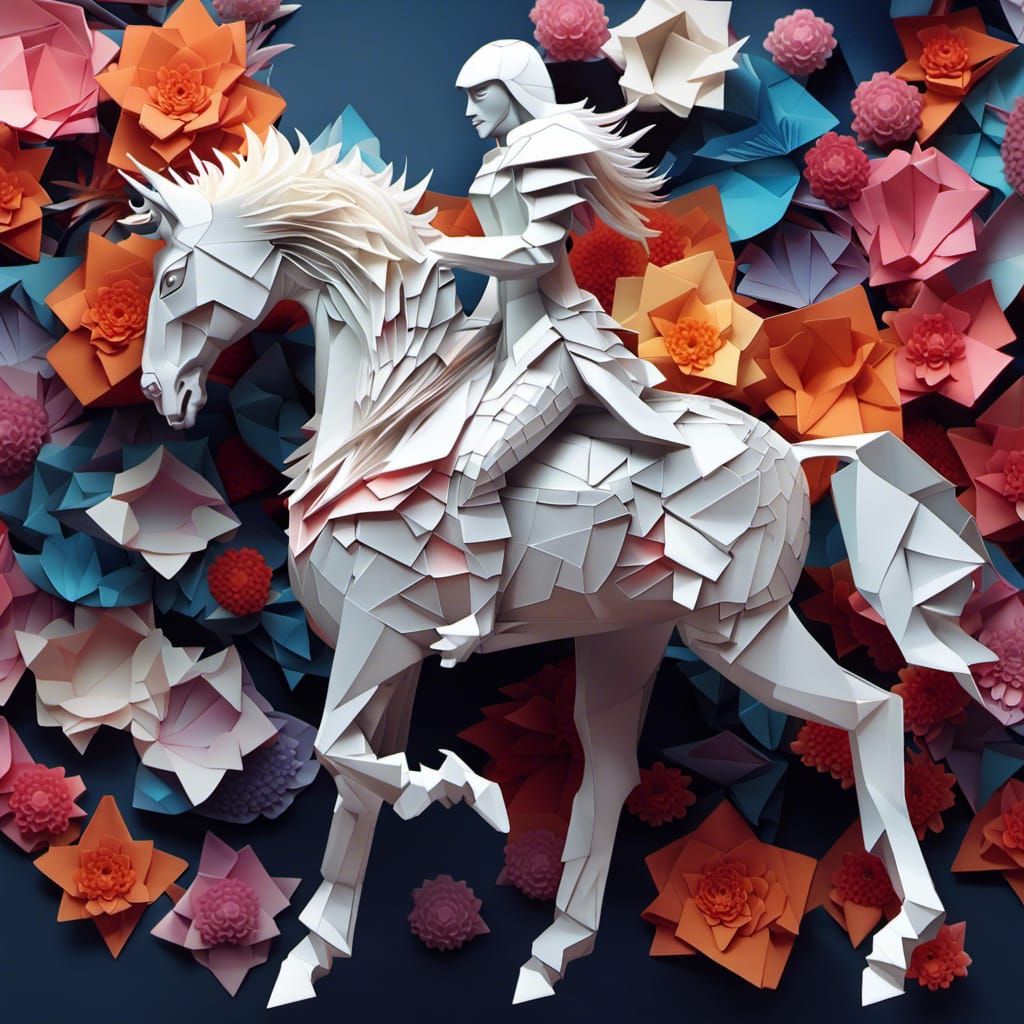 Knightflower origami  by @Picklemouse