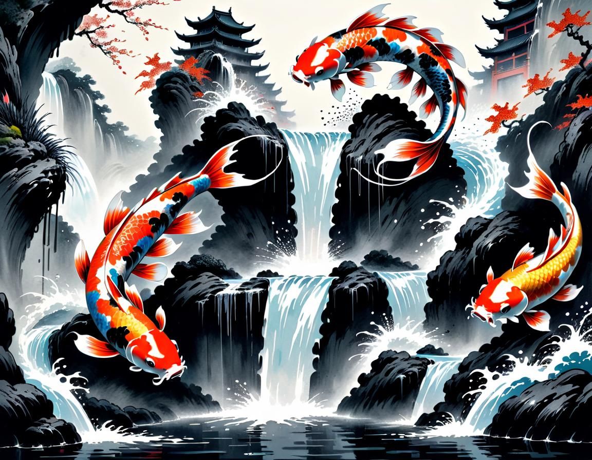 Koi and Waterfall
