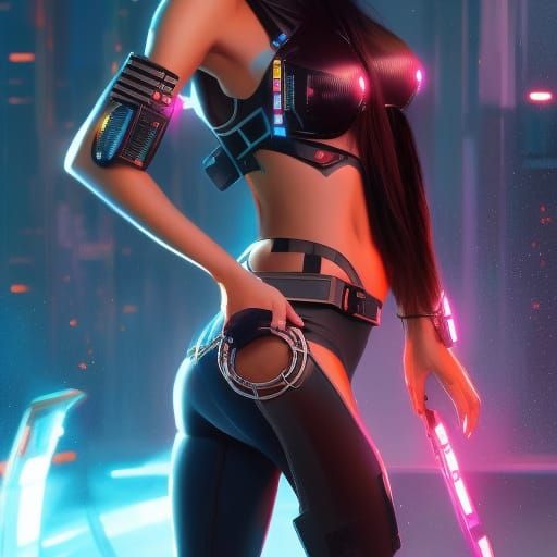 Gorgeous young Cyberpunk lady; skinny cybergirl in bikini; 8...