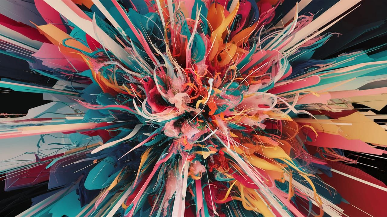 This is an abstract explosion of colors with swirling patter...