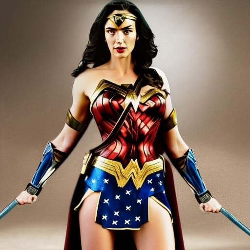 Emily Blunt as Wonder Woman curvaceous Caucasian female, bru...