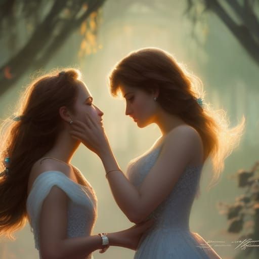 prompthunt: portrait of two girls kissing, anime, drawn by WLOP, trending  on Artstation