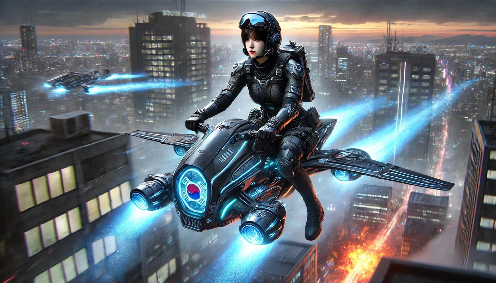 A young South Korean girl hoverbike pilot