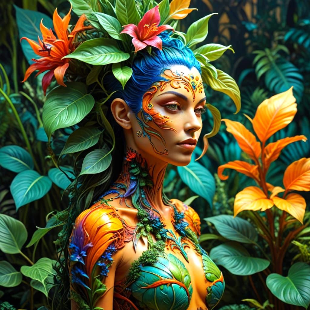 Beautiful Plant-Woman Chimera in Hyperrealism