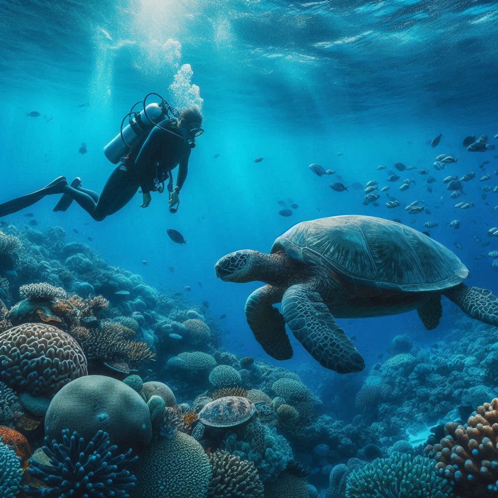 Scuba diving near the reef