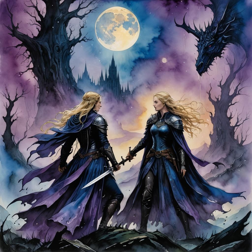 Intricately detailed alcohol ink illustration, LotR, Eowyn s...