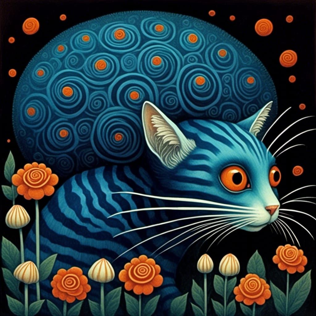 Surreal colbalt blue alien cat - AI Generated Artwork - NightCafe Creator