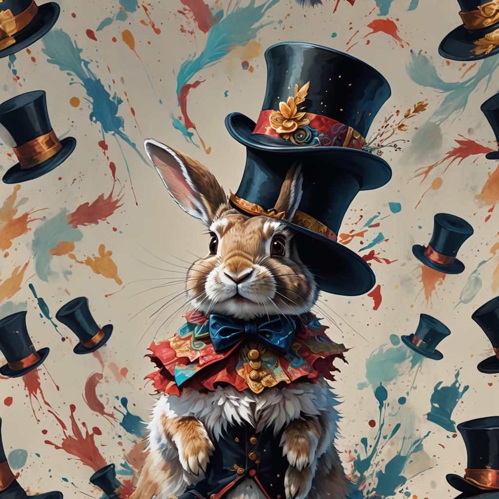 Surreal Rabbit Emerges from Top Hat: Anime-Inspired 3D Art