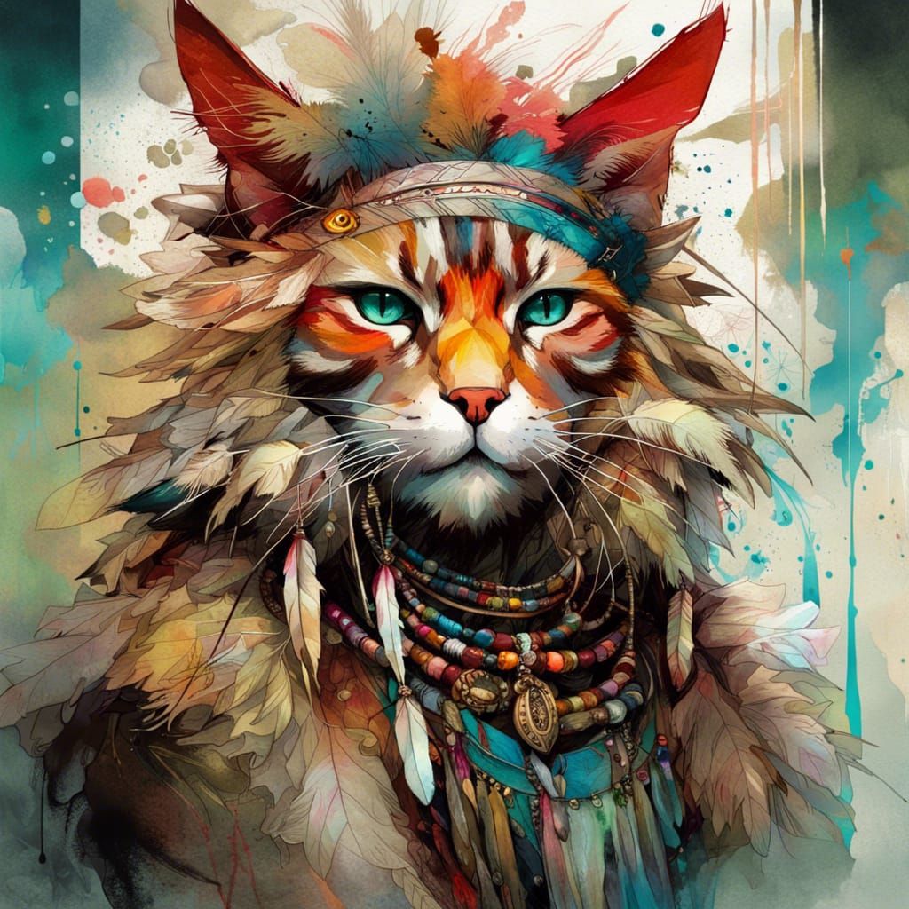 shaman cat portrait - AI Generated Artwork - NightCafe Creator