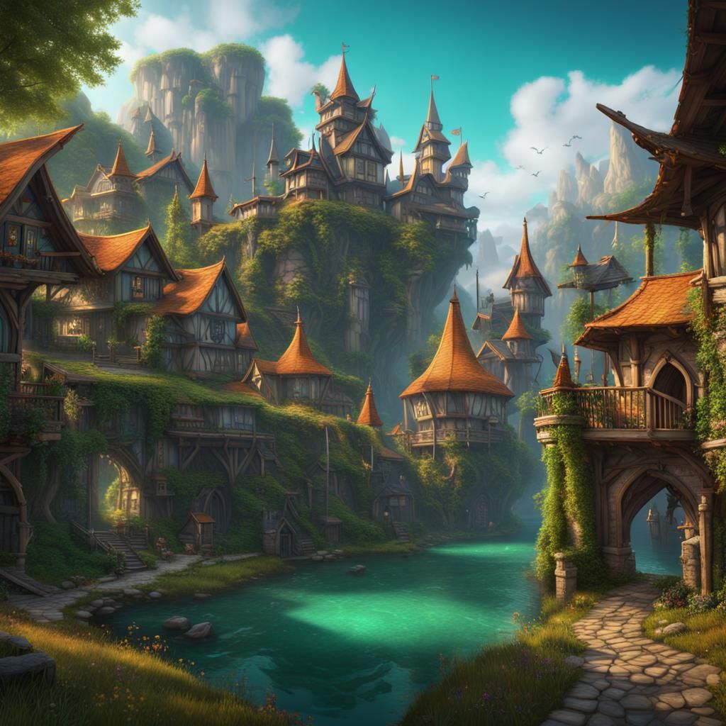 Colorful fantasy, emerald village