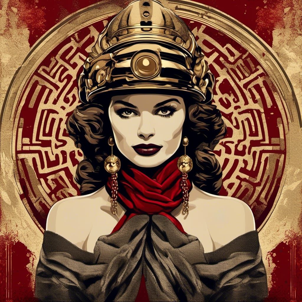 <lora:Film Noir 2D:1.0>
 Vector art style Oil painting of the Labyrinth in the style of G. Farland, with a beautiful woman holding her head...