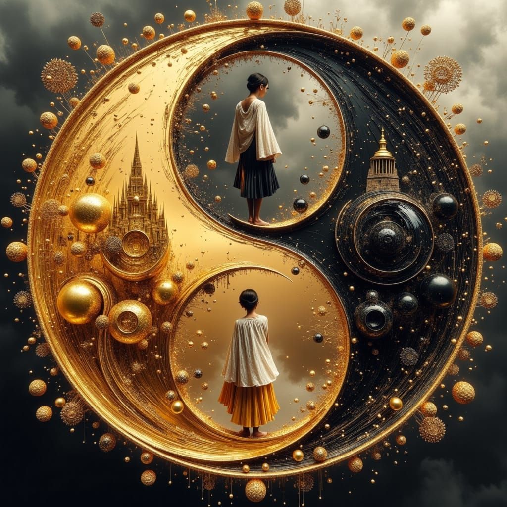 <lora:Yin-Yang scenery:1.0>Happy siblings  in a double expos...