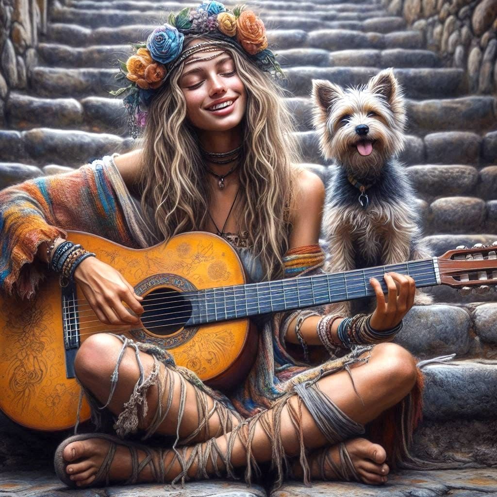 Happy Hippy And Smiling Dog