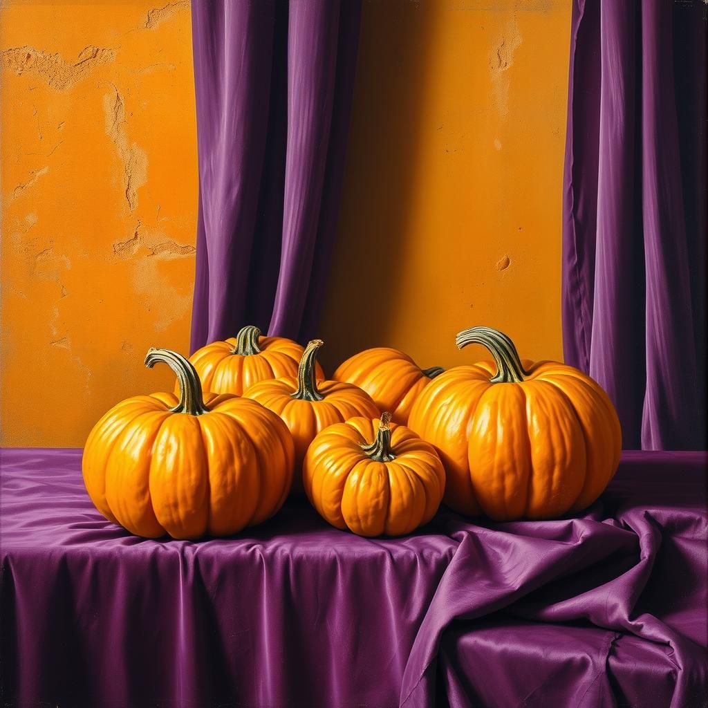Still Life Oil Painting of Orange Pumpkins