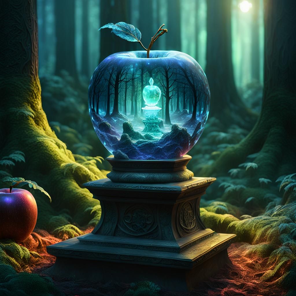 Glowing Crystal Apple in Mystical Forest