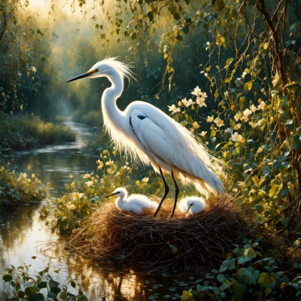 snowy egret with young  by @whiterose