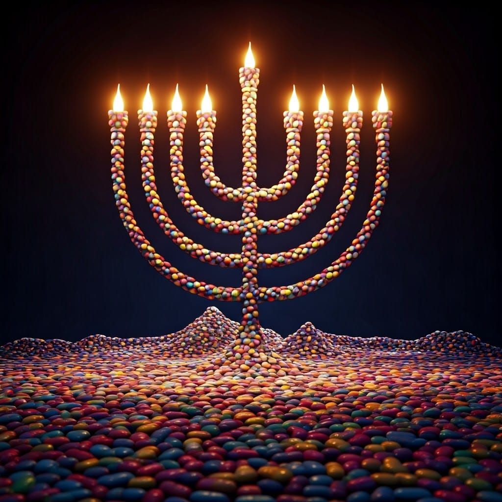 Ethereal Chanukah Scene in Whimsical Apothecary Style