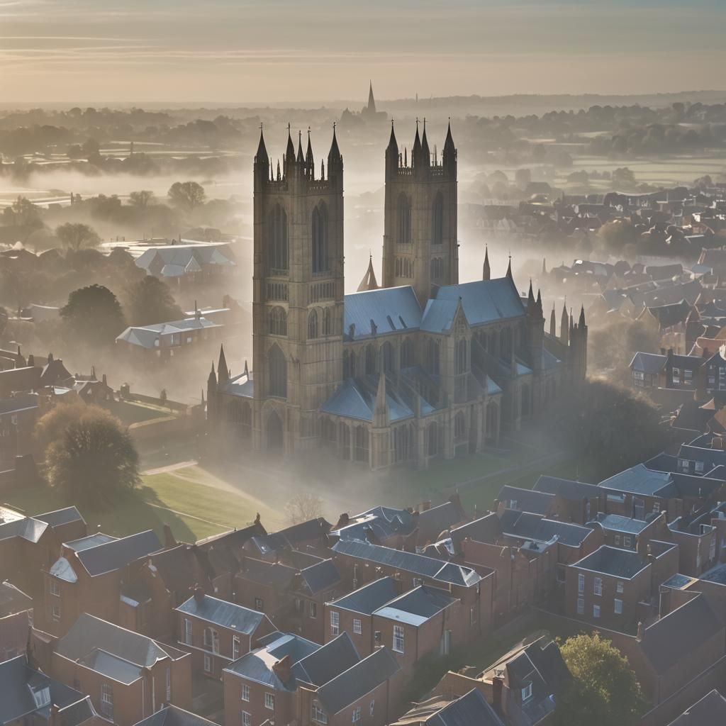 A misty morning shot of Lincoln Catherdral as the sunlight filters throught the mist  by @Jim