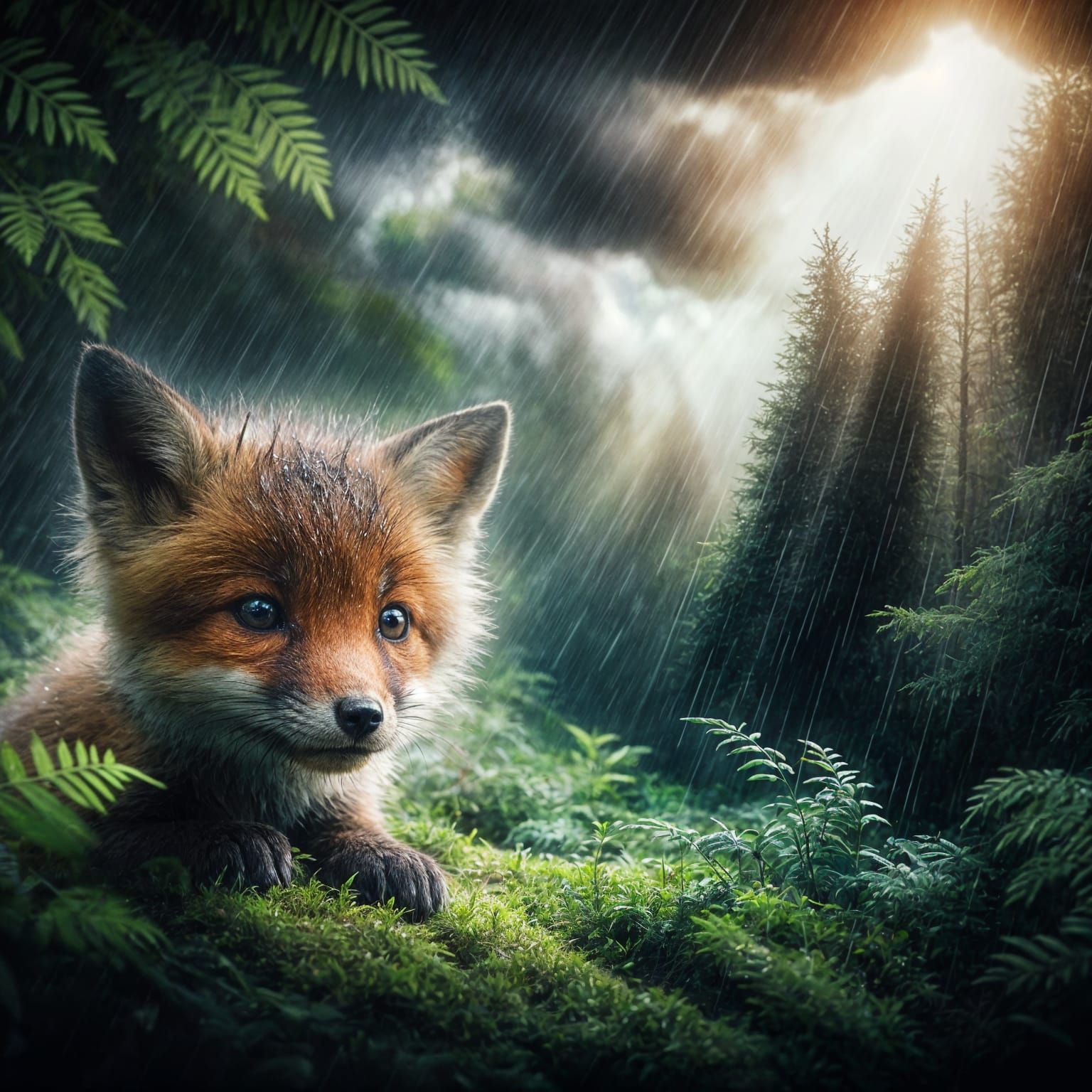 Fox in rain  by @Roswarcus