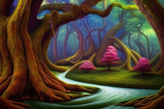 A secret stream in a hidden wood  by @BinaryDragon