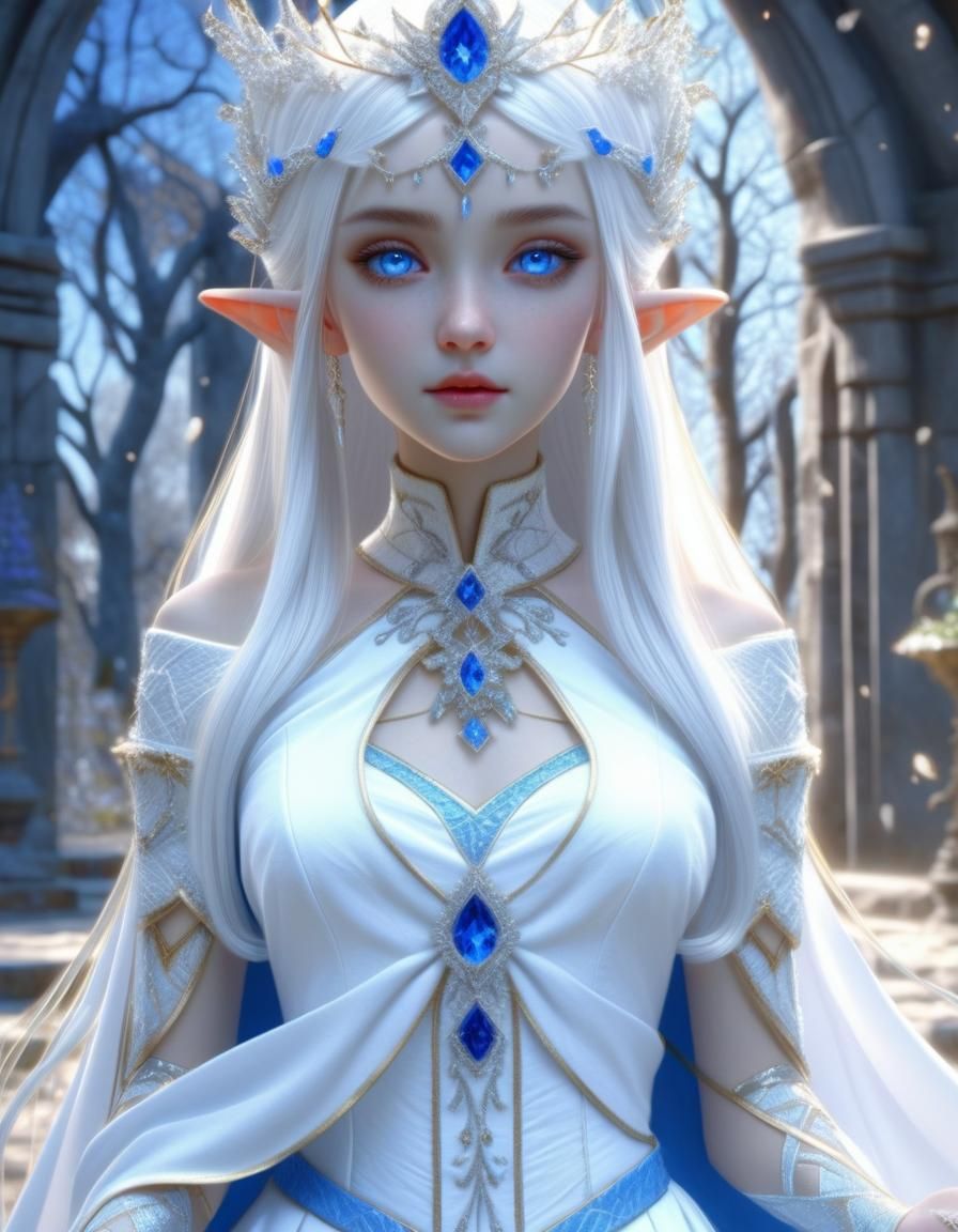 HDR 8k UHD resolution anime quality, digital drawing mode elf-theme anime female character with long ocean blue high twin-drill hairstyle, c...