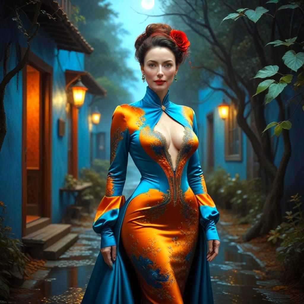 Elegant Lady in Surreal Midnight Portrait