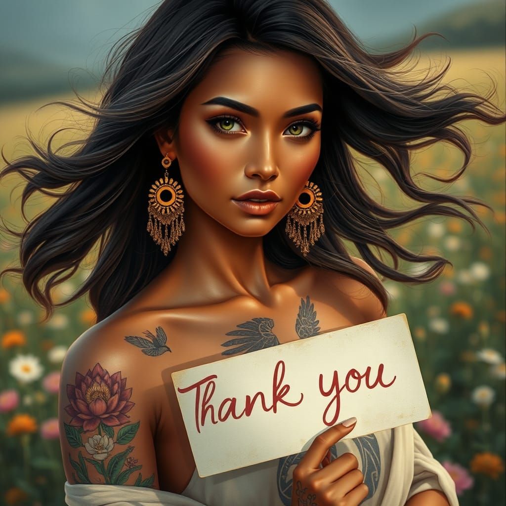 Beautiful Woman with Tattoos and Eastern Jewelry