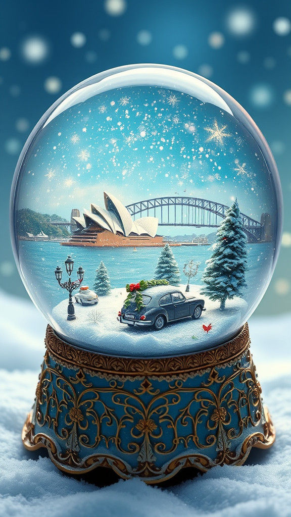 A detailed image of a snow globe with the Sydney Australia h...