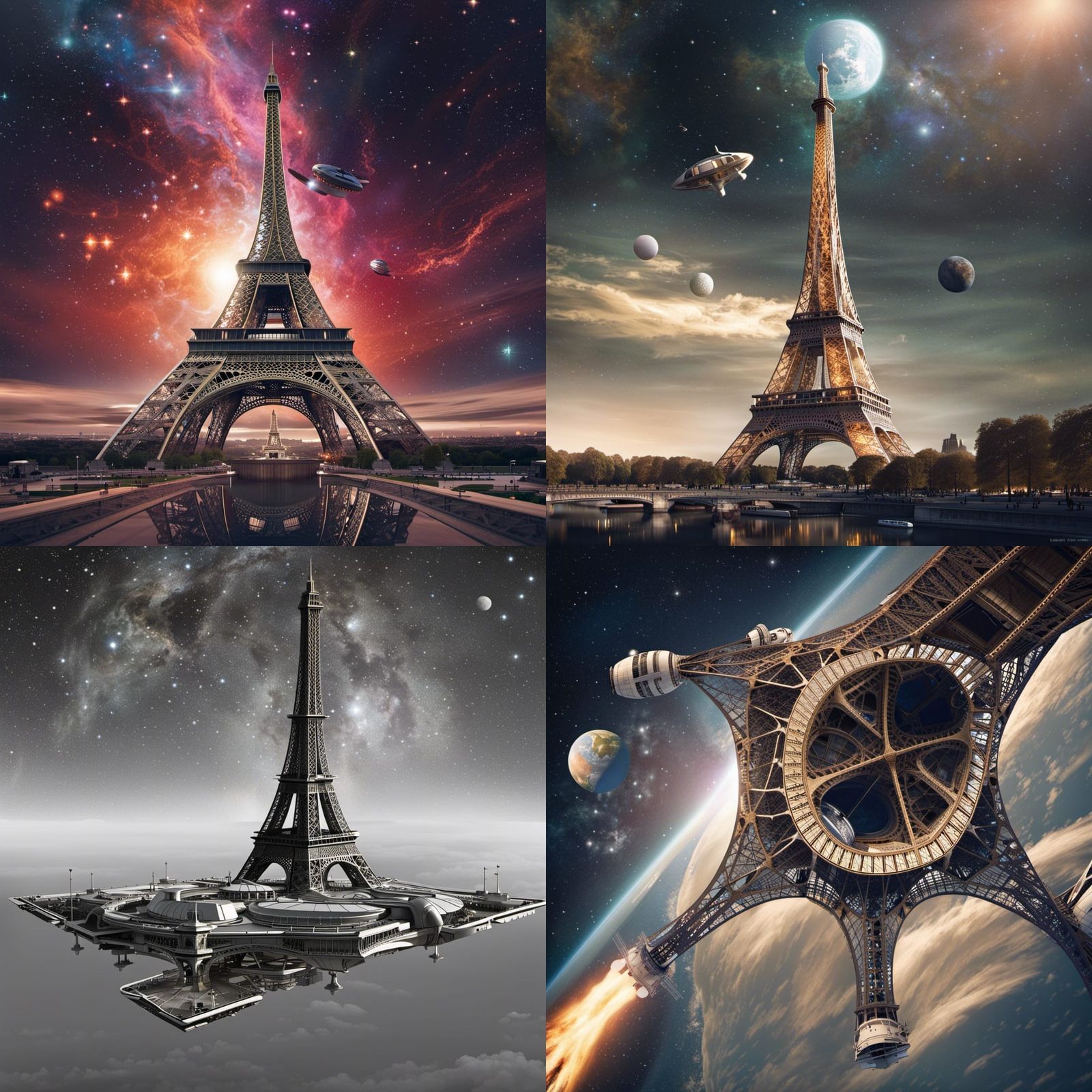 The Eiffel tower as a space ship, in deep space
