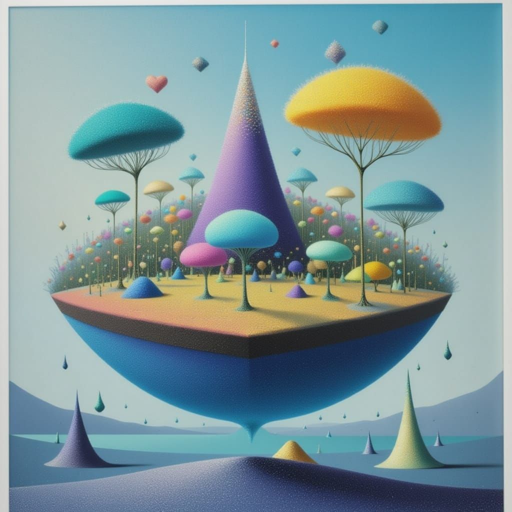 <lora:COSMIC SNOW:1.0> Floating islands in the sky