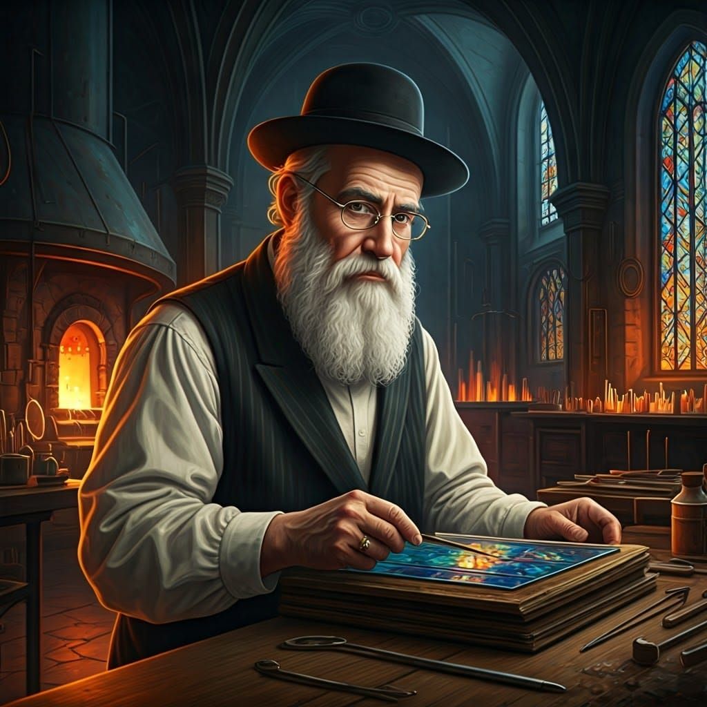 Glassmaker in Ancient Workshop as Oil Painting