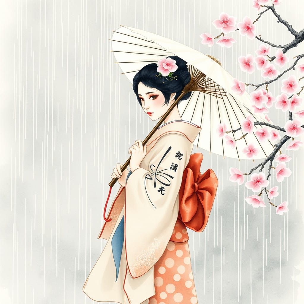 Traditional Geisha umbrella watercolour   by @Kosh